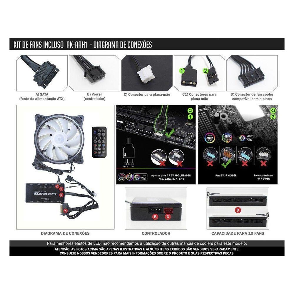Imagem 10 de 10 do produto Gabinete Gamer K-Mex Infinity Streamer III CG-A2G8 - RGB ATX 3 FANs Preto