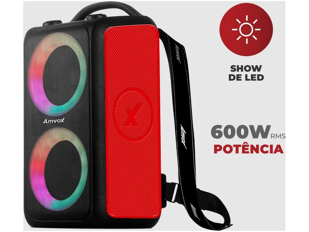Caixa Amplificada Amvox Aca-600 Bagvox, Entrada Aux, Blutooth 5.0, 600w Rm, Vermelho - Bivolt - view 4