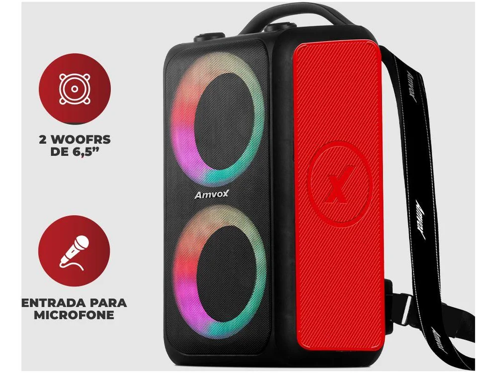 Caixa Amplificada Amvox Aca-600 Bagvox, Entrada Aux, Blutooth 5.0, 600w Rm, Vermelho - Bivolt - view 5