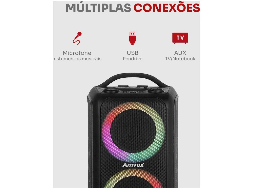 Caixa Amplificada Amvox Aca-600 Bagvox, Entrada Aux, Blutooth 5.0, 600w Rm, Vermelho - Bivolt - view 8