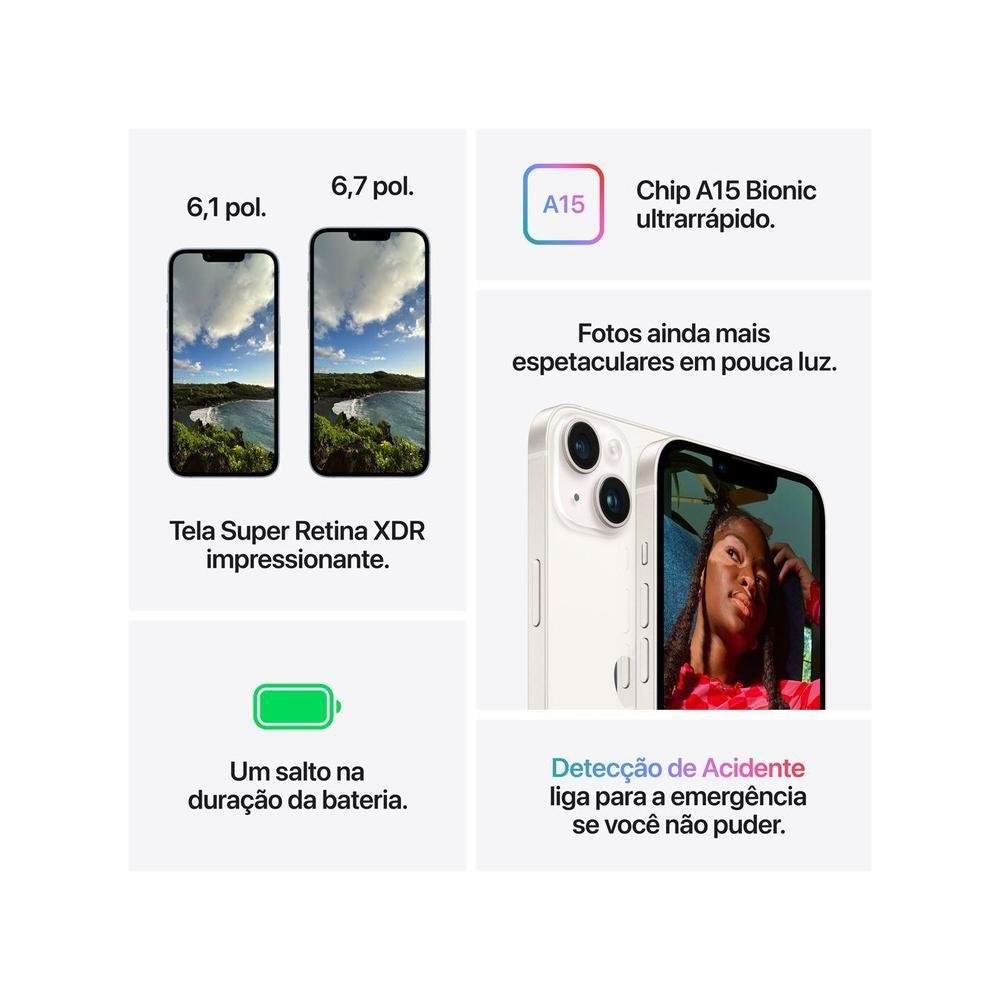 Imagem 8 de 10 do produto Smartphone iPhone 14 Plus, 128GB, 5G, Tela OLED de 6,7'' 12MP - Estelar