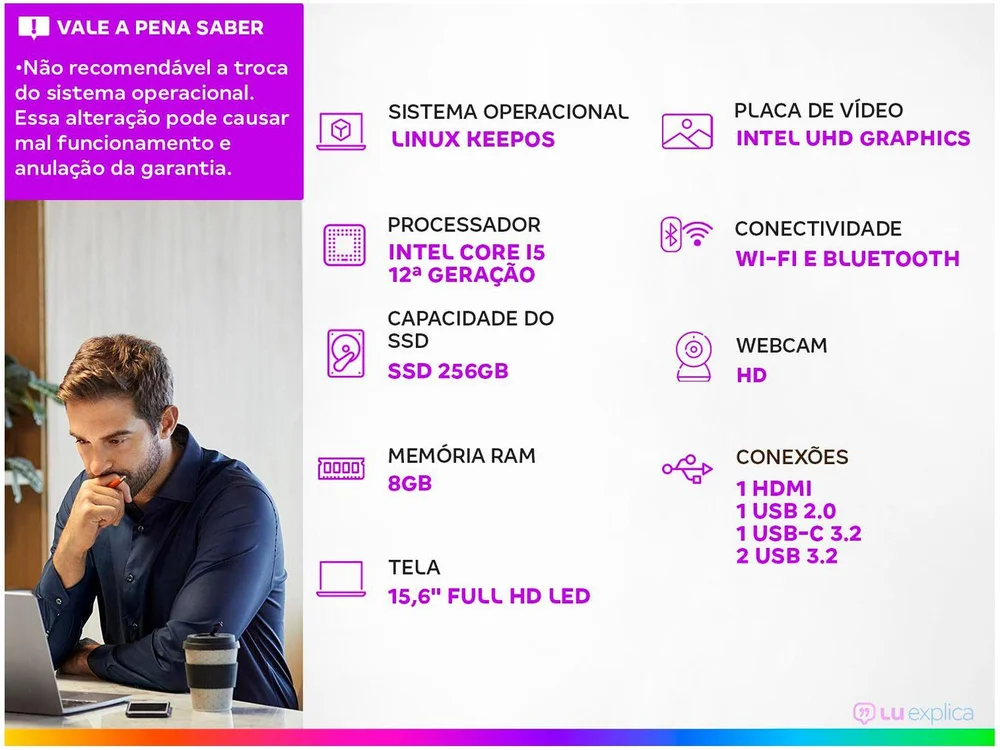 Imagem 20 de 20 do produto Notebook ASUS Vivobook X1502ZA-EJ1761 Intel Core i5 12450H 2GHz, 8GB RAM, Placa Intel UHD Graphics, SSD 256GB, Tela 15.6" LED Full HD, Linux KeepOS, Prata