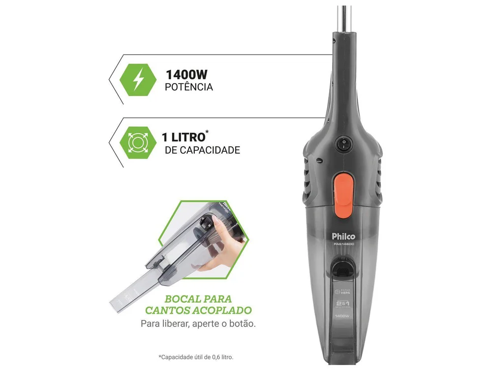 Aspirador Pó Philco Ciclone Pas1450c, Portátil 2 Em 1, Cinza 1300w, Filtro Hepa, 127v - view 5
