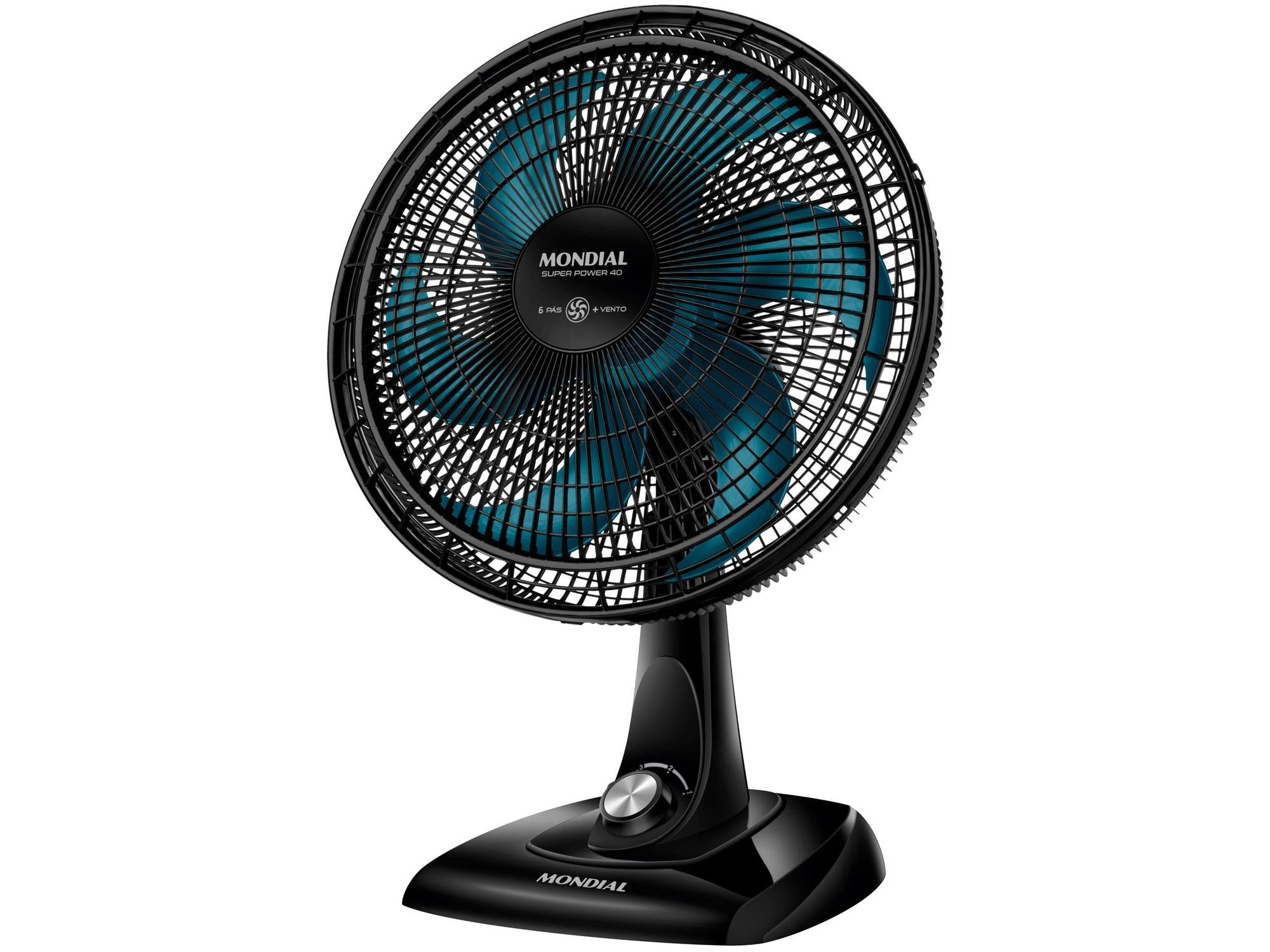 Ventilador De Mesa Mondial Super Power, 40cm, 6 Pás, 3 Velocidades, 220V, Preto E Azul - Vsp-40-Ap