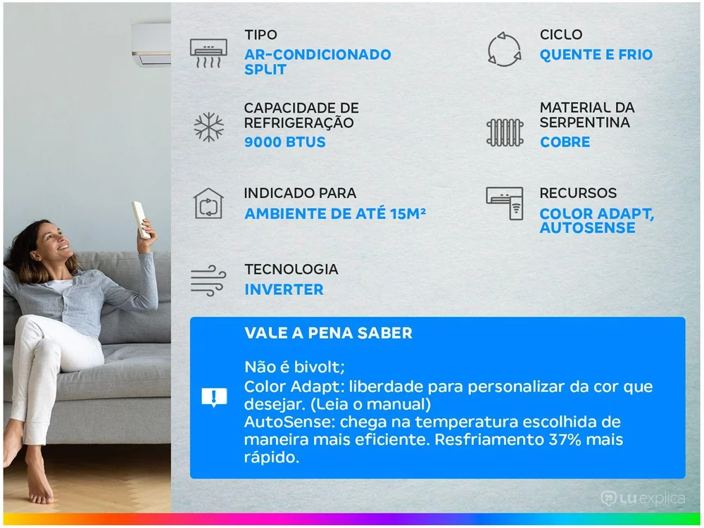 Imagem 18 de 18 do produto Ar Condicionado Electrolux Split Inverter Color Adapt 9000 BTU/h, Quente e Frio, 220V