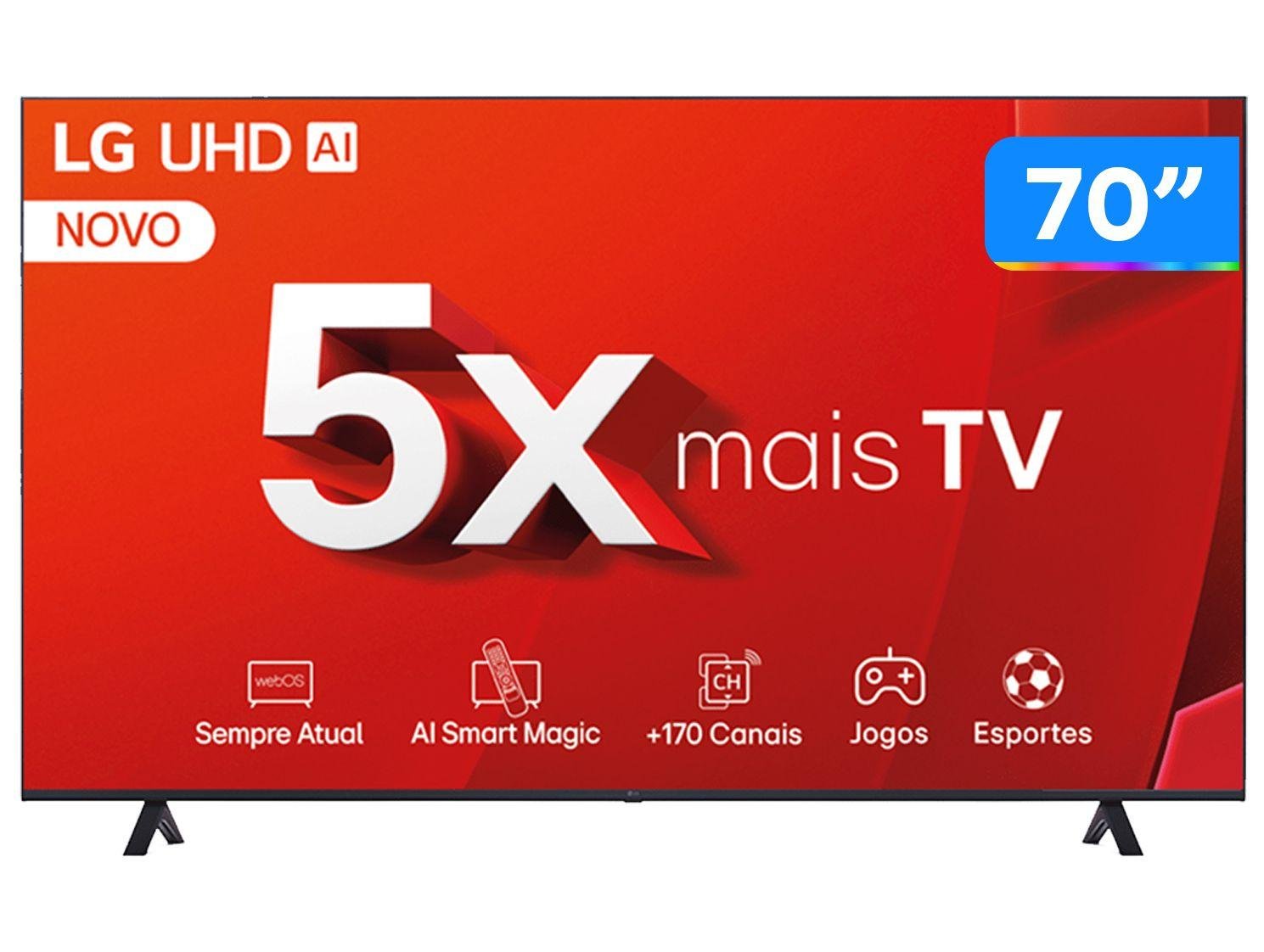 Smart TV  70 Polegadas LG 4K, 3 HDMI,  2 USB, Bluetooth, Wi-Fi, Thinq, Alexa  e Chromecast - 70UT8050PSA