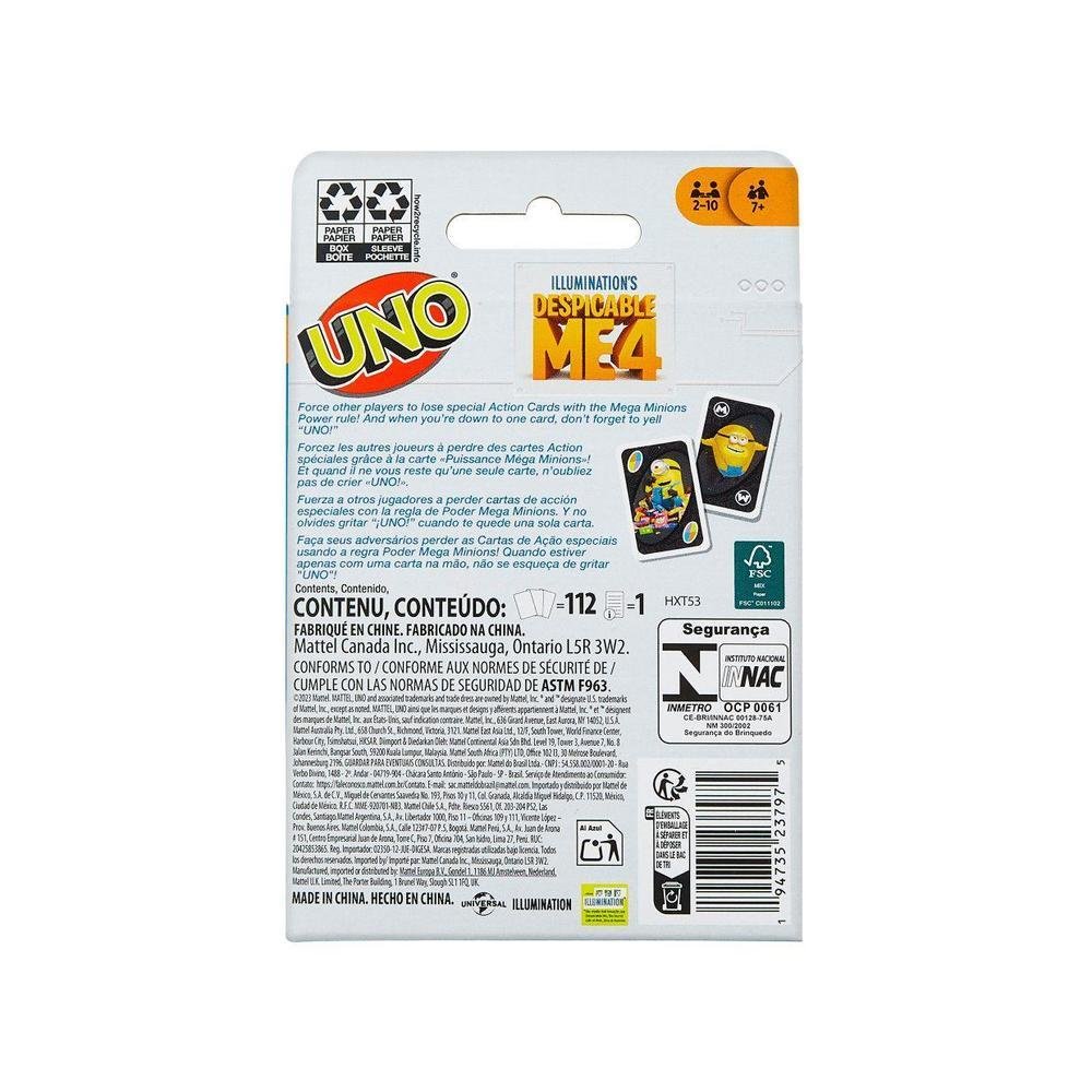 Jogo Uno Meu Malvado Favorito Mattel 113 Cartas