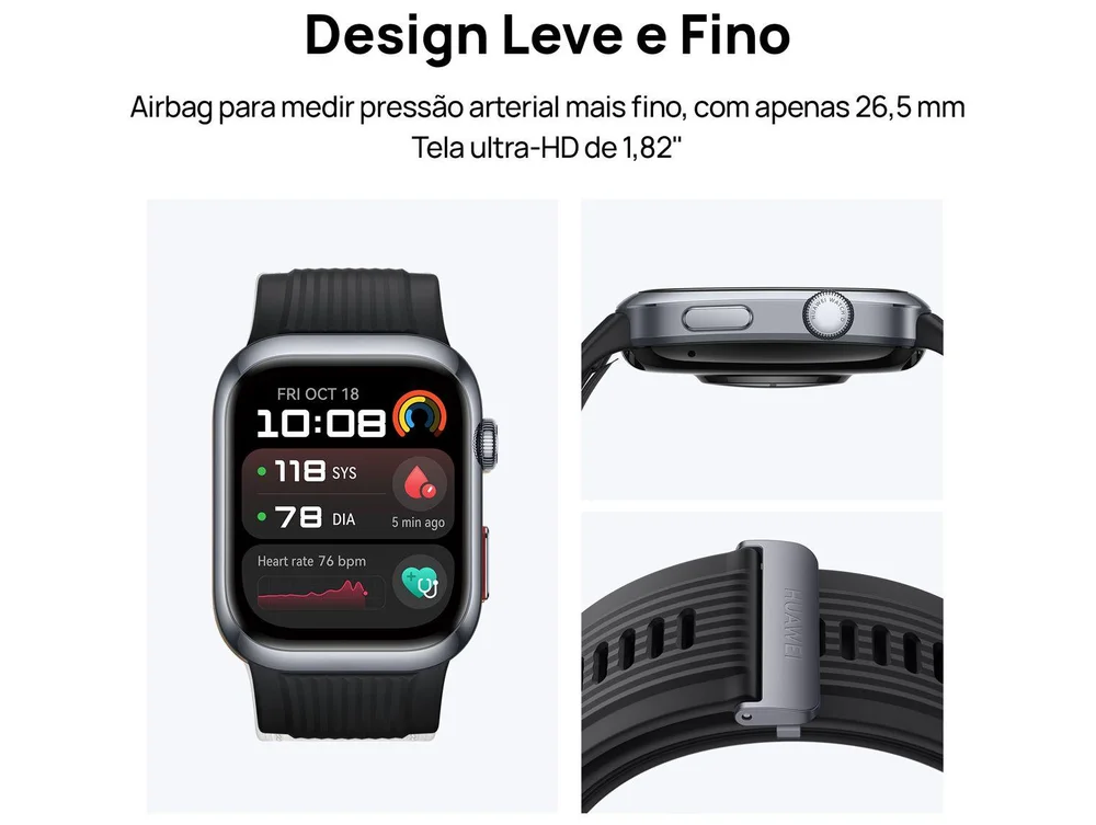 Imagem 4 de 13 do produto Smartwatch, Huawei D2, Tela AmoLED 1.82, 48mm Preto
