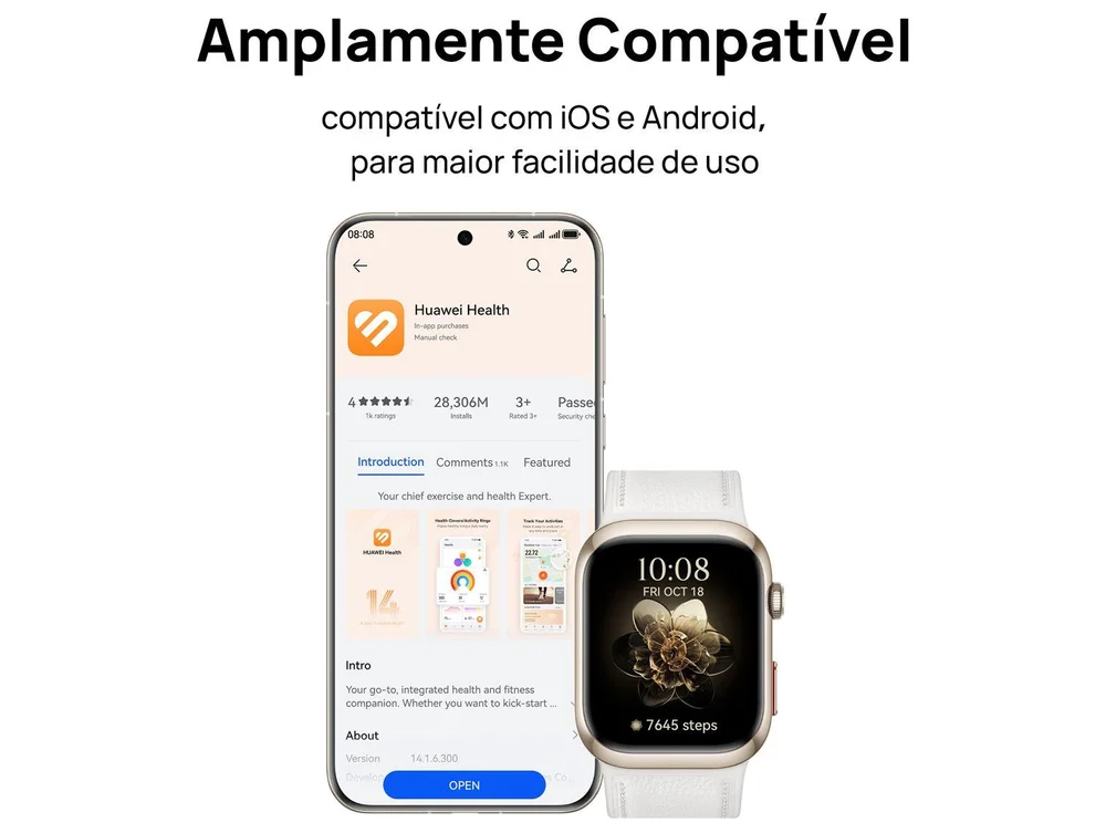 Imagem 7 de 13 do produto Smartwatch, Huawei D2, Tela AmoLED 1.82, 48mm Preto