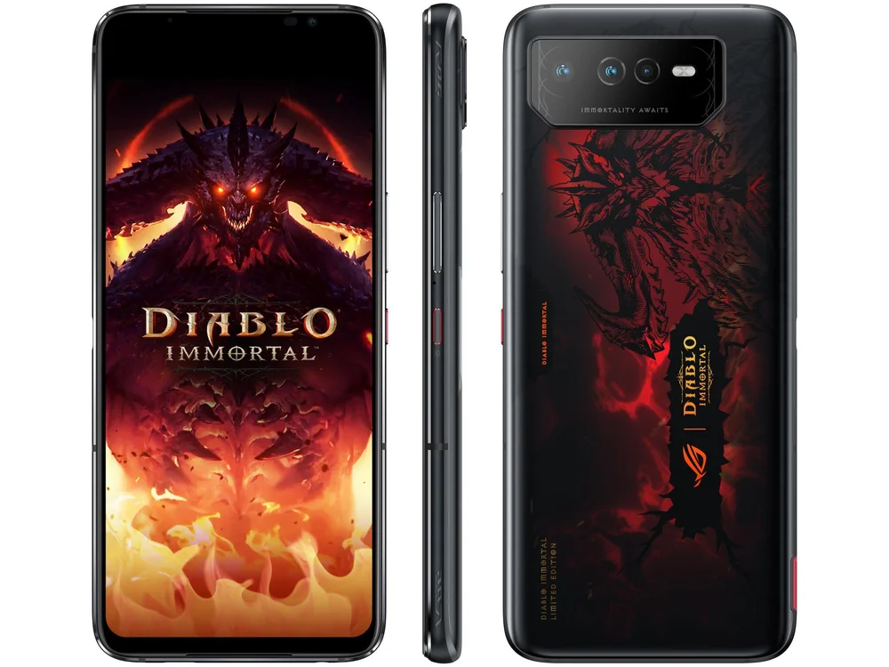 Smartphone Asus Rog Phone 6 Diablo Immortal Edition 512GB Preto 5G Snapdragon 8+ Gen 16GB RAM 6,78" Câm. Tripla + Selfie 12MP Du