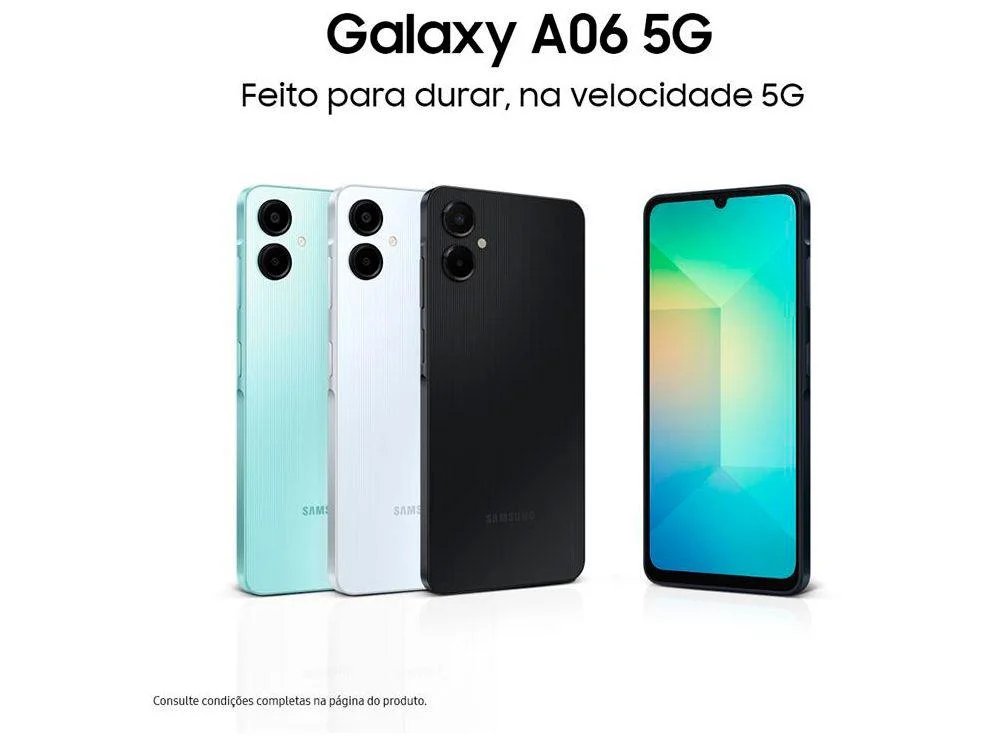 Smartphone Samsung Galaxy A06 128GB, 4GB RAM, Preto | KaBuM!