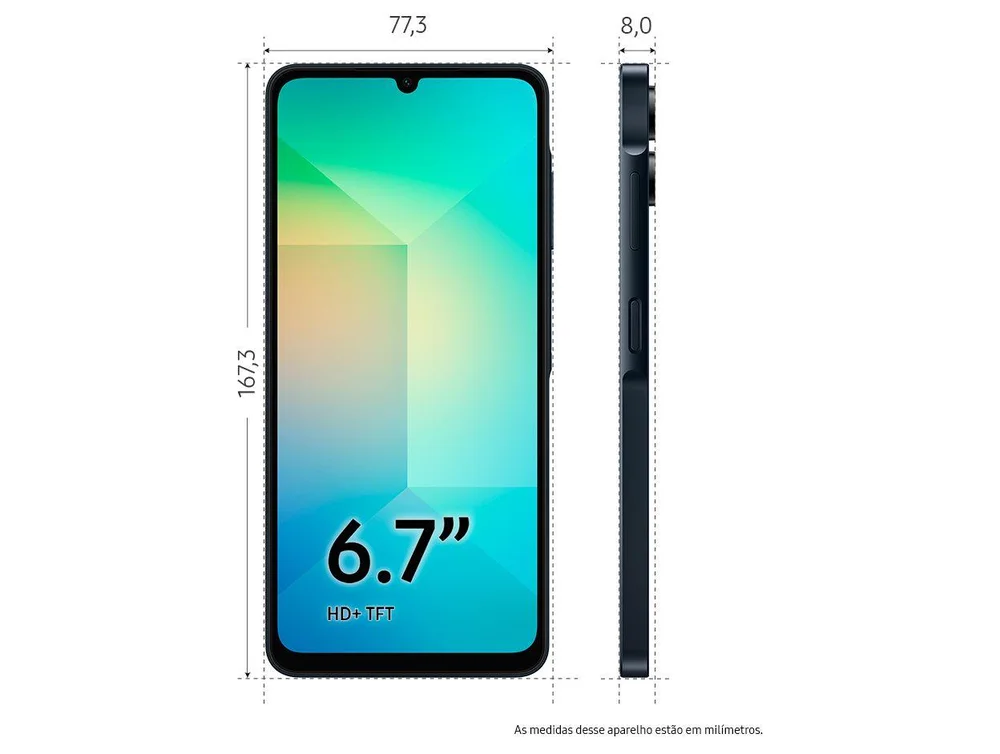 Smartphone Samsung Galaxy A06 128GB, 4GB RAM, Preto | KaBuM!