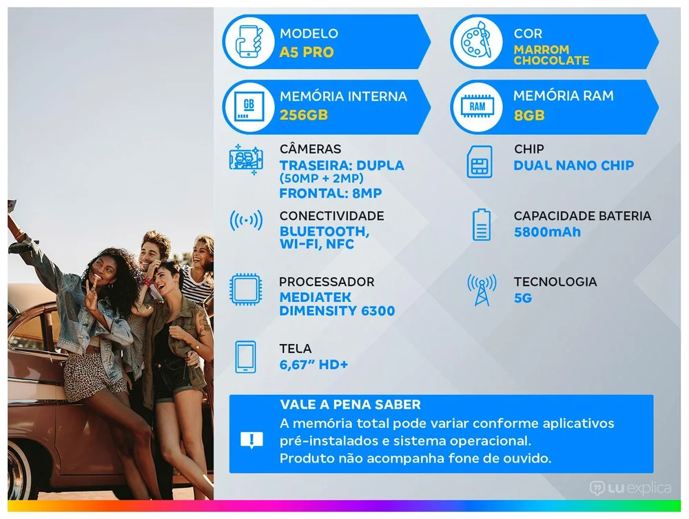 Smartphone OPPO A5 PRO 5G, 256GB, Tela 6,67, 50MP, Marrom Chocolate - view 2