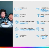 Smart TV 55" TCL 4K UHD QLED 55P7K Google TV AiPQ Google Assistente 3 HDMI 1 USB 14