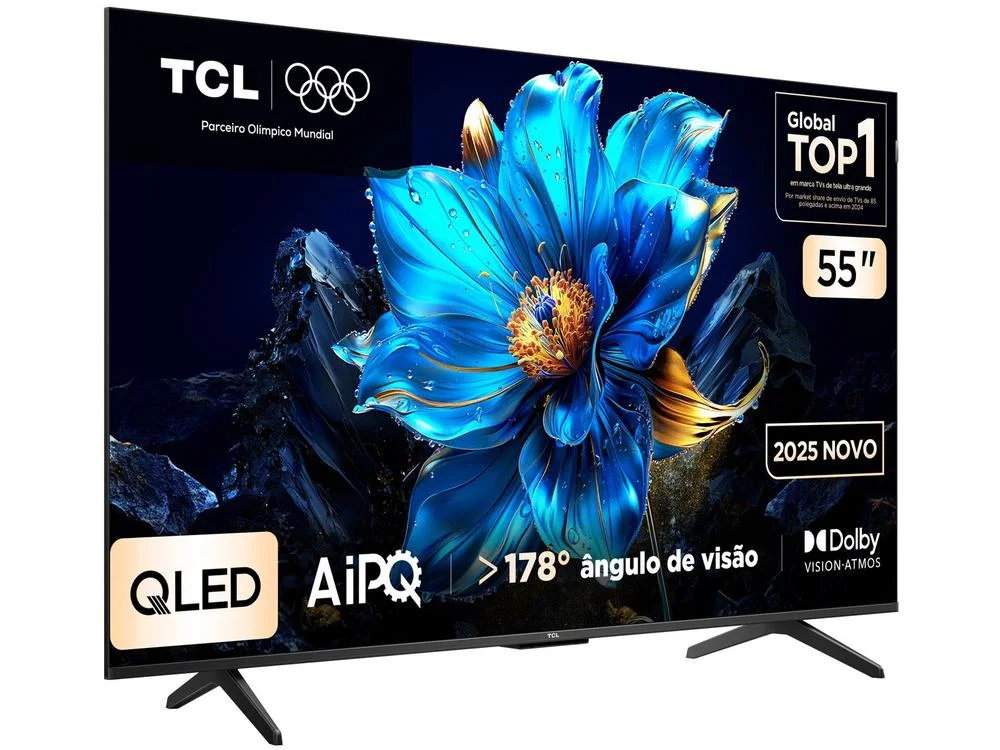 Smart TV 55" TCL 4K UHD QLED 55P7K Google TV AiPQ Google Assistente 3 HDMI 1 USB 4