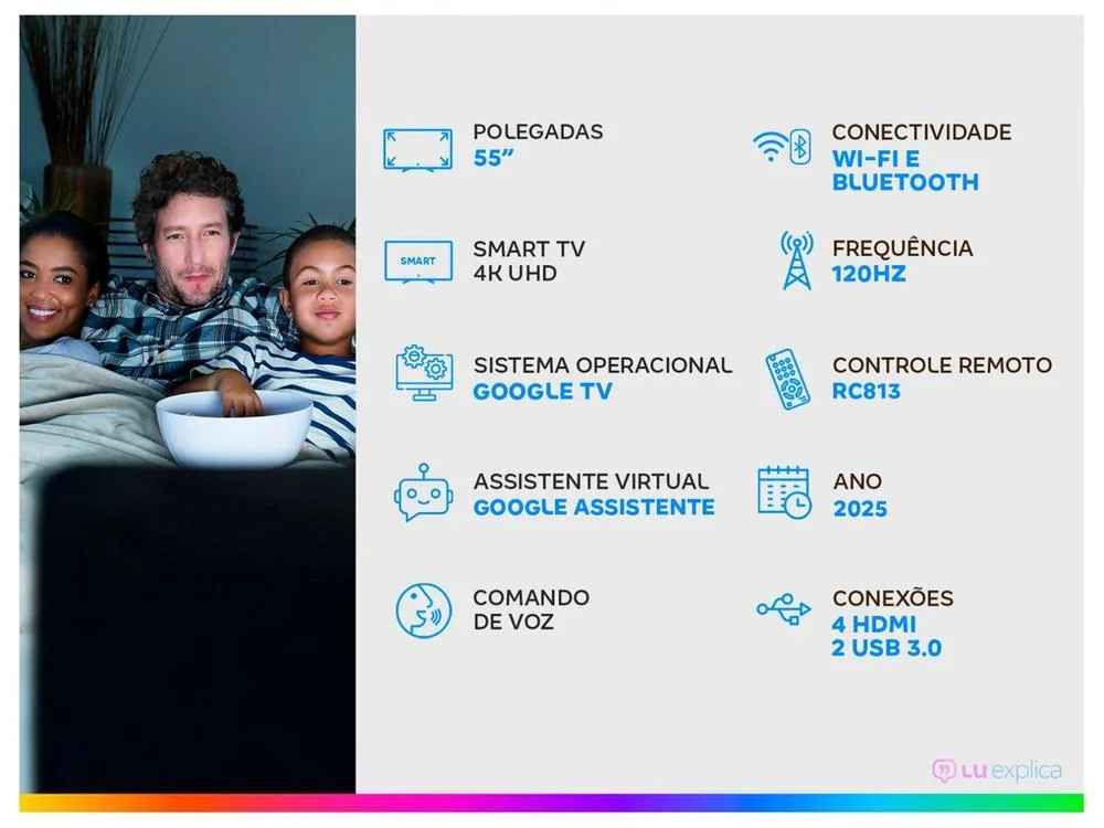 Smart TV 55" TCL 4K UHD MiniLED 55C6K 120Hz Google TV AiPQ Google Assistente 4 HDMI 2 USB 2
