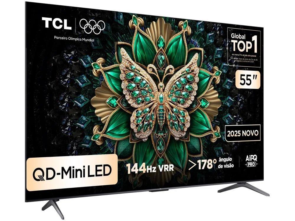 Smart TV 55" TCL 4K UHD MiniLED 55C6K 120Hz Google TV AiPQ Google Assistente 4 HDMI 2 USB 3