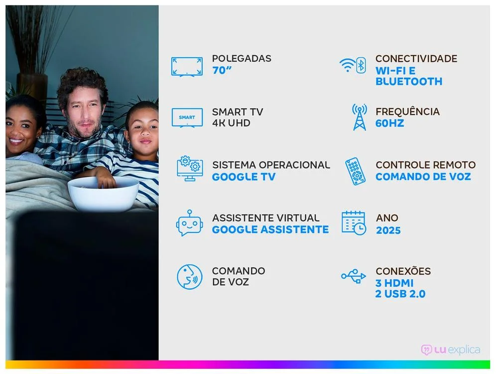 Imagem 2 de 10 do produto Smart TV 70" Philips 4K UHD DLED 70PUG7019/78 Google TV Quad Core Google Assistente 3 HDMI