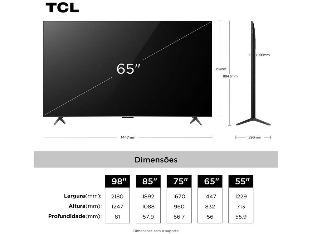 Smart TV 65" TCL 4K UHD MiniLED 65C6K 120Hz Google TV AiPQ Google Assistente 4 HDMI 2 USB 8