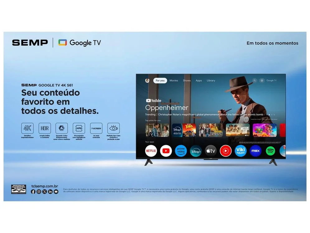 Smart TV 50"" Semp 4K UHD LED S61 Google TV AiPQ Pro Google Assistente 3 HDMI - view 9