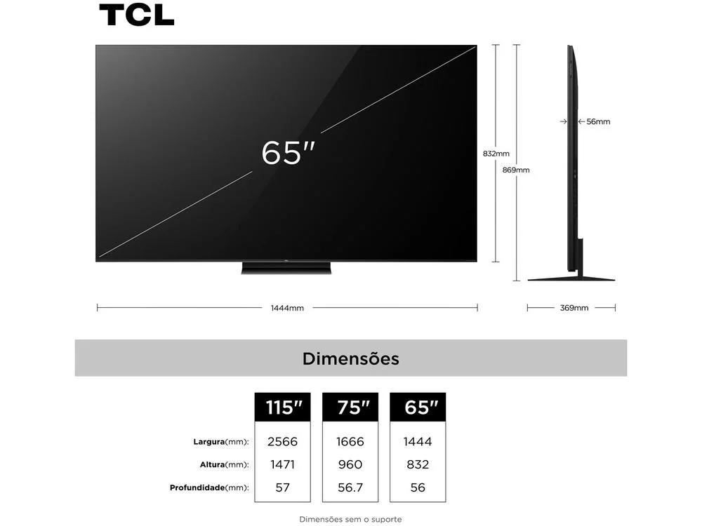 Smart TV 65 TCL 4K UHD MiniLED 65C7K 144Hz Google TV AiPQ Pro Google Assistente 4 HDMI - view 3