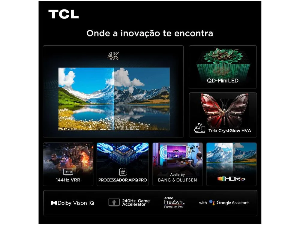 Smart TV 65 TCL 4K UHD MiniLED 65C7K 144Hz Google TV AiPQ Pro Google Assistente 4 HDMI - view 4