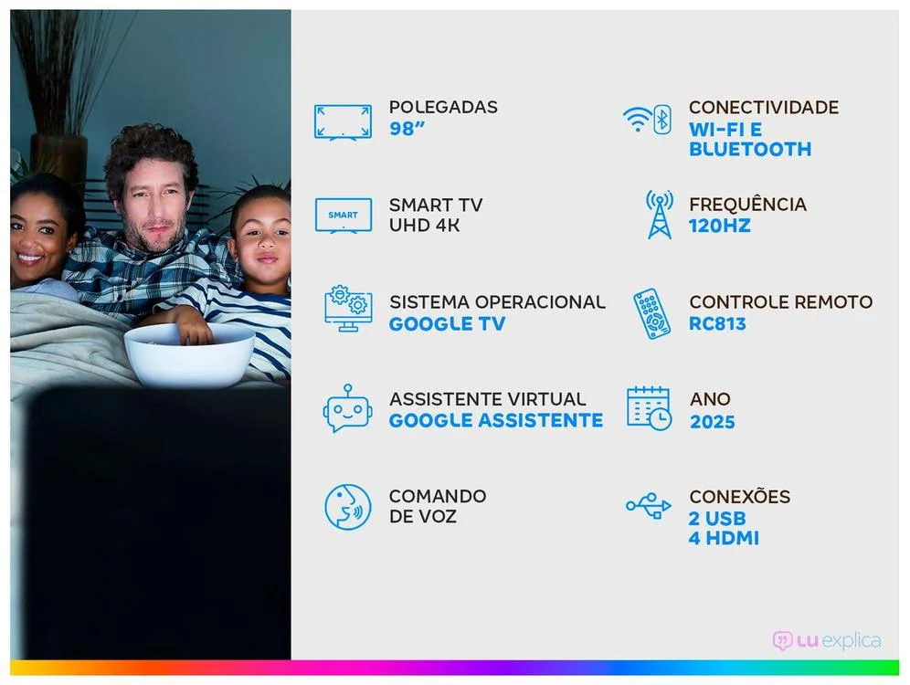 Imagem 2 de 12 do produto Smart TV 98" TCL UHD 4K MINILED 98C6K 120Hz Google TV AiPQ Pro Google Assistente 4 HDMI 2 USB