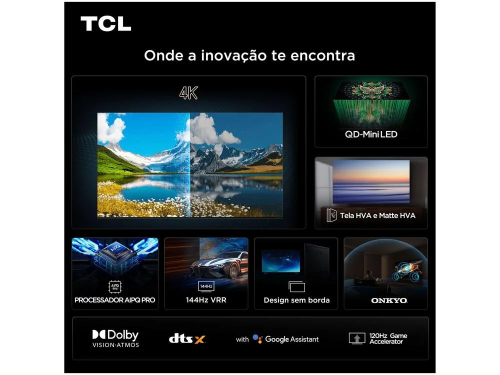 Imagem 5 de 12 do produto Smart TV 98" TCL UHD 4K MINILED 98C6K 120Hz Google TV AiPQ Pro Google Assistente 4 HDMI 2 USB