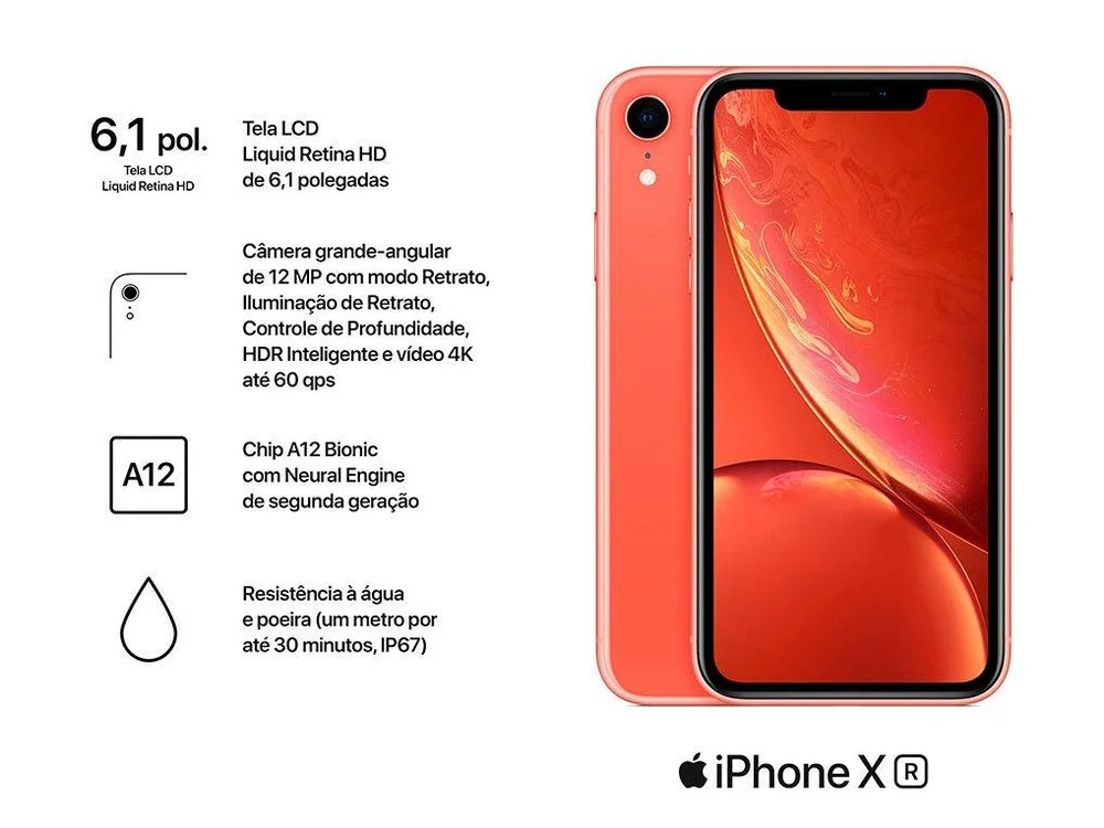 iPhone XR Apple 64GB Coral 6,1” 12MP iOS