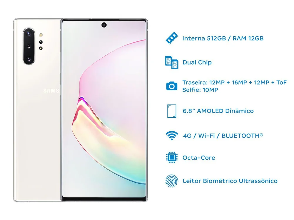 Smartphone Samsung Galaxy Note 10+ 512GB Branco