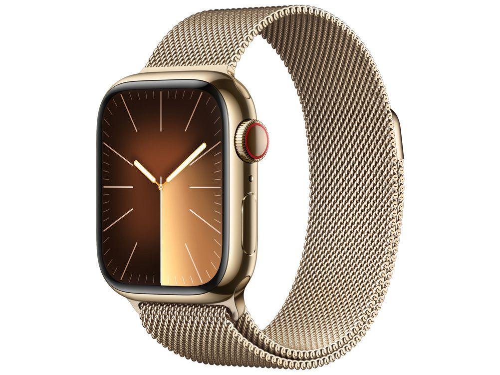 Apple Watch Series 9 GPS + Cellular Caixa Dourada de Aço Inoxidável 41mm Pulseira Dourada Estilo Milanês