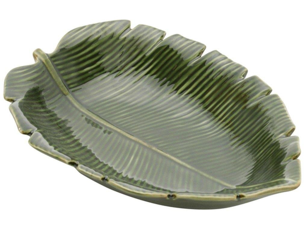 Prato de Cerâmica Folha Verde Decorativo Lyor