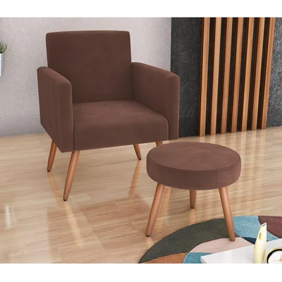Poltrona Decorativa com Puff Moderno Matrix
