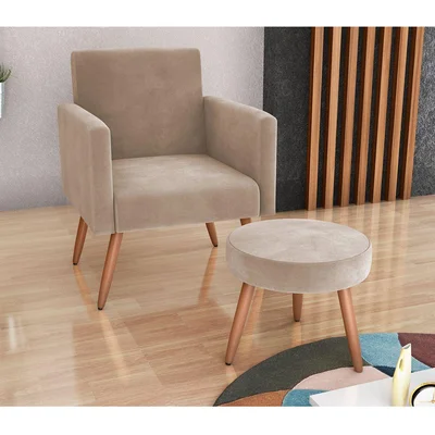 Poltrona Decorativa com Puff Moderno Matrix