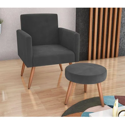 Poltrona Decorativa com Puff Moderno Matrix