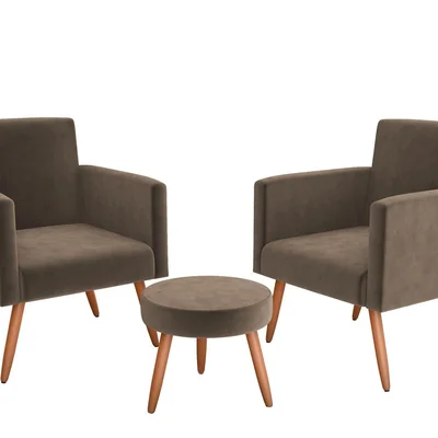 Kit Poltronas com Puff Moderno Matrix Dallas