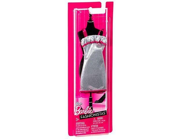 Barbie Fashionista Roupinhas Vestido Prata e Rosa