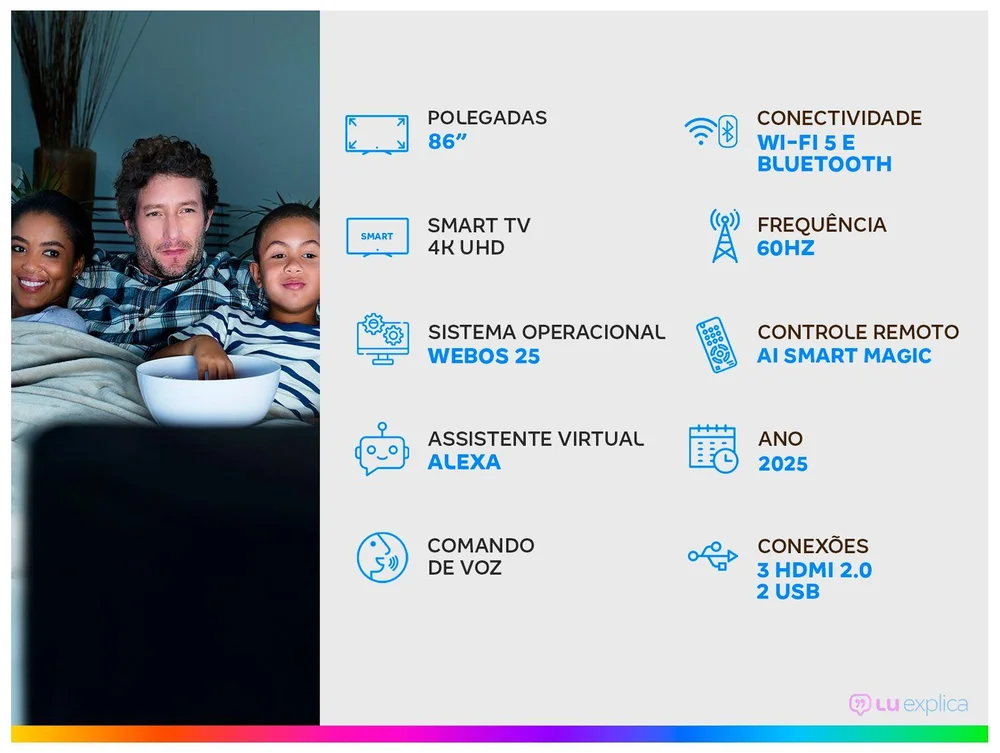 Smart TV LG, 86, 4K Ultra HD, 86UA8550PSA webOS 25 a7 AI Processor 4K Gen8 Alexa 3, HDMI 2.0 2 USB - view 11