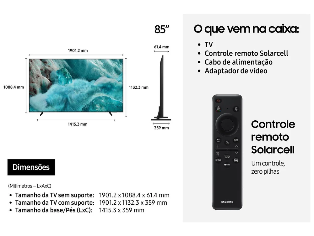 Smart TV 85 Samsung Ultra 4K QLED QN85Q7FAAGXZD Tizen Q4 AI 3 HDMI - view 7