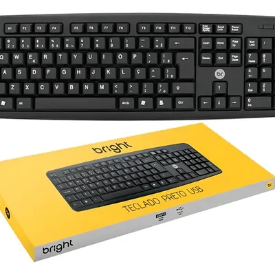 Teclado Usb Com Fio Padrão Abnt2 Preto Office Básico Bright 0014