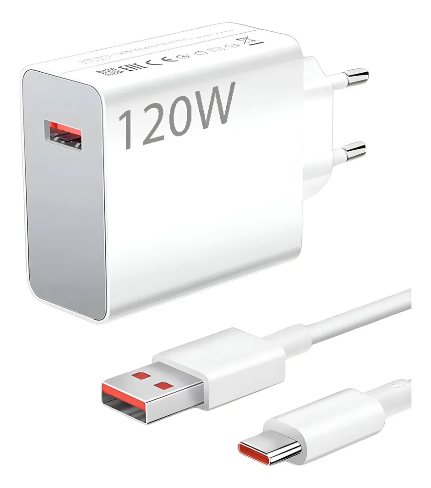 Carregador Celular Turbo 120w Para Redmi Xiaomi Poco + Cabo Branco