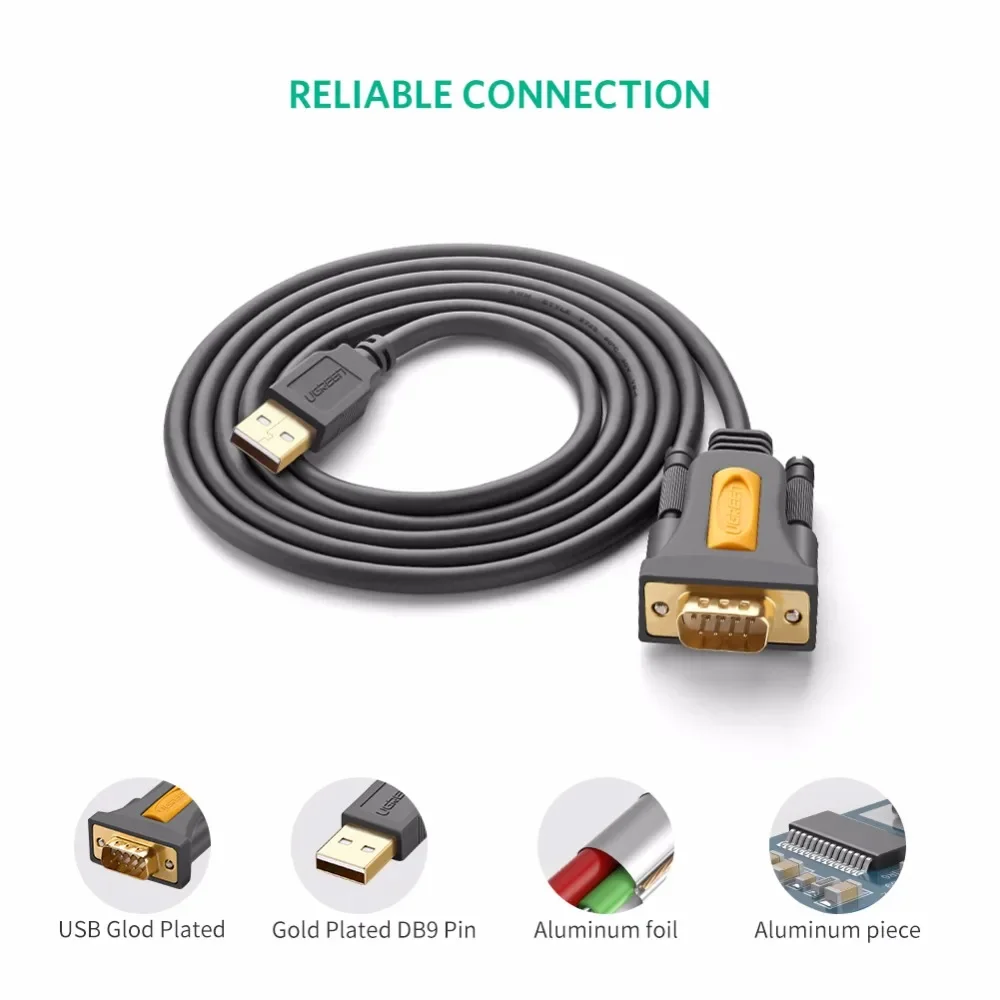Imagem 5 de 5 do produto Cabo Adaptador Usb A Ugreen P/db9 Rs232 Fêmea 1.5m Preto