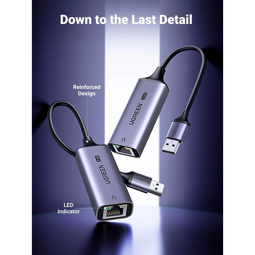 Imagem 4 de 5 do produto Adaptador Ugreen Usb A 3.0 Pra Lan Rj45 2.5g Fêmea Cinza