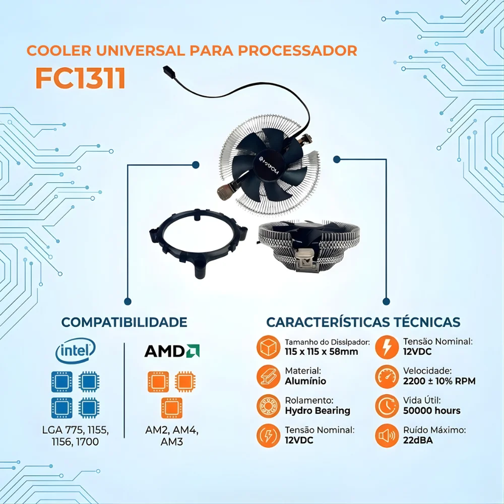 Cooler Universal Pc Cpu Para Processador Intel E Amd Sem Led 5