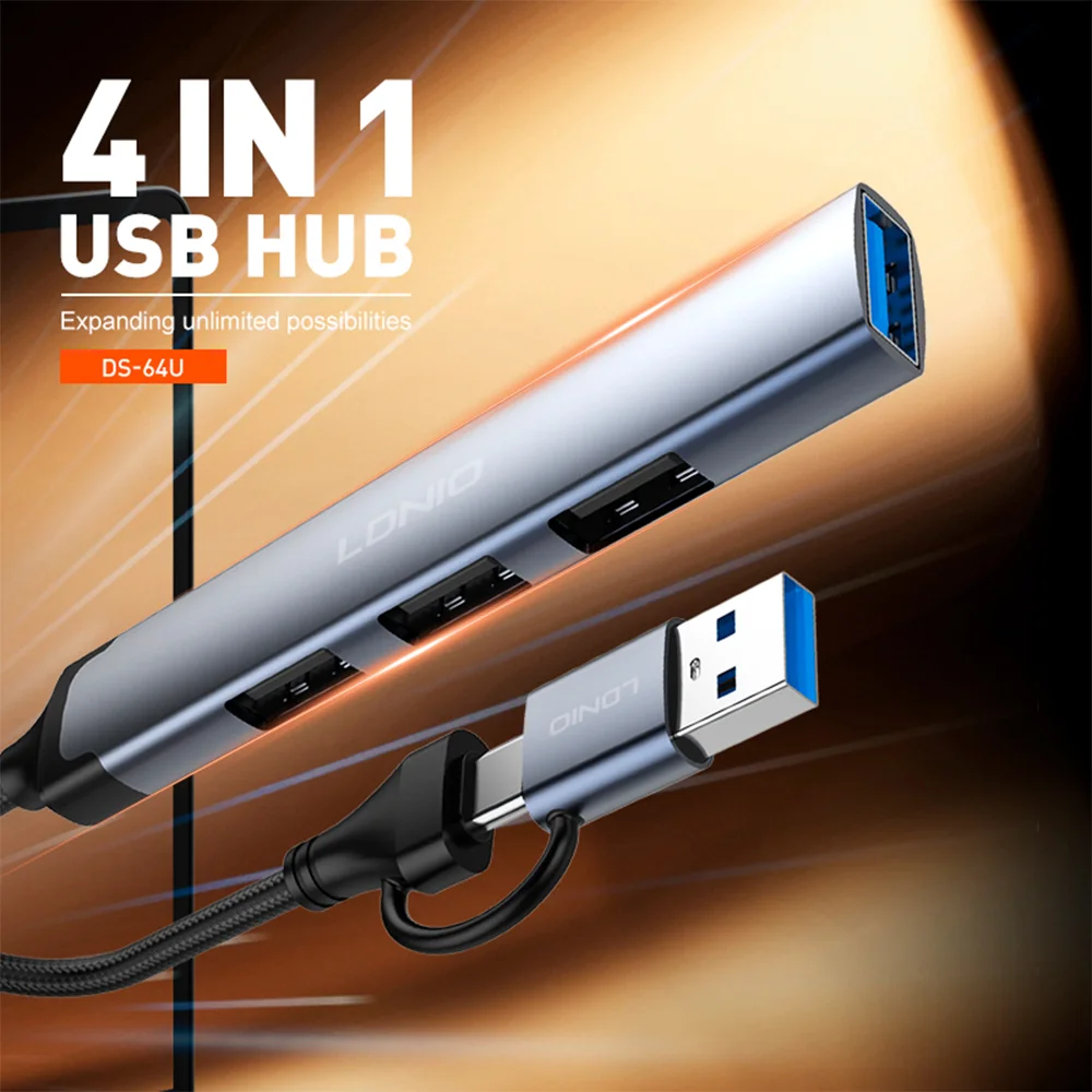 Imagem 2 de 5 do produto Hub Ldnio Ds-64u Usb C/a Para 3x Usb 2.0 E Usb 3.0 5gbps