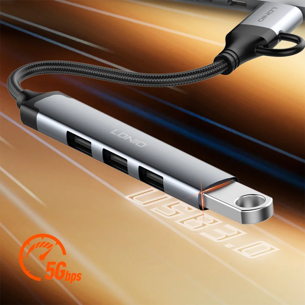 Imagem 3 de 5 do produto Hub Ldnio Ds-64u Usb C/a Para 3x Usb 2.0 E Usb 3.0 5gbps