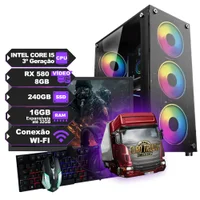 "PC Gamer Completo Intel i5 De 3º C/ Placa De Vídeo Rx 580 De 8GB, SSD 240GB, Ram 16GB E Monitor De 20"""