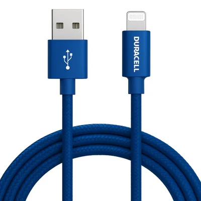 Cabo Usb-a Para Lightning Duracell Mfi 90cm Nylon Azul