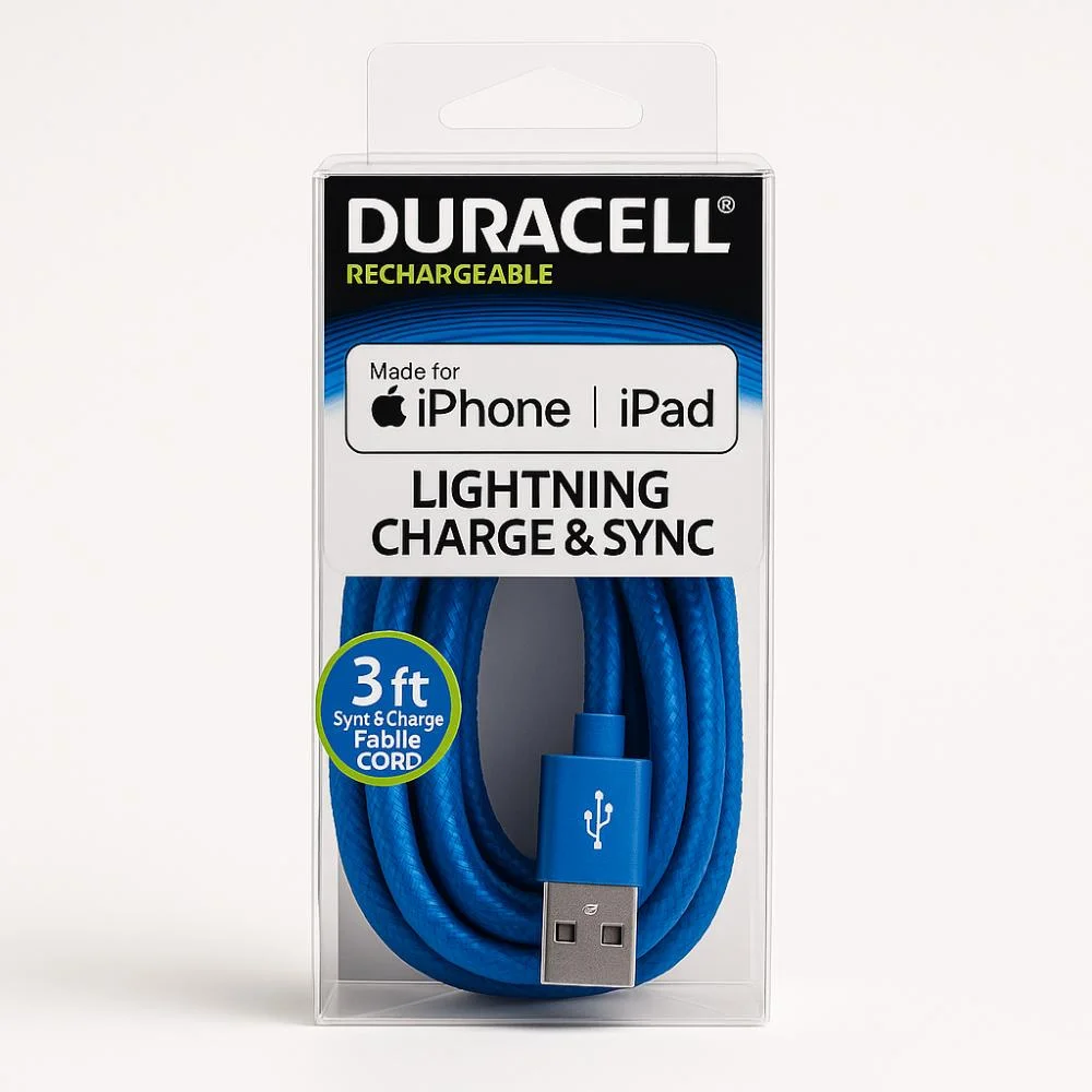 Imagem 4 de 5 do produto Cabo Usb-a Para Lightning Duracell Mfi 90cm Nylon Azul