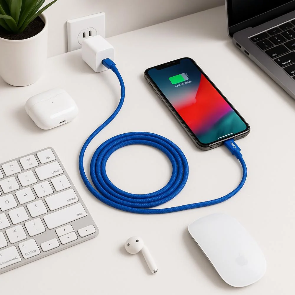 Imagem 5 de 5 do produto Cabo Usb-a Para Lightning Duracell Mfi 90cm Nylon Azul